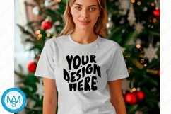 Bella Canvas 3001 Christmas, Woman white Tshirt Mockup Product Image 1