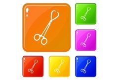 Pair of stainless steel surgical forceps icons set vector Product Image 1