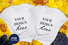 Two white t-shirts mockup Autumn, 2 T-shirts mockup Fall Product Image 1