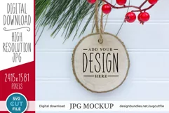 Round Wood Ornament Mockup, Christmas round wood slice mock Product Image 1