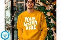 Yellow men Sweatshirt empty space Mockup, christmas Gildan Product Image 1
