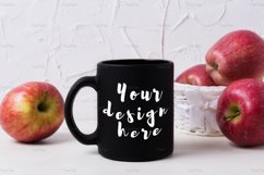 Black coffee mug mockup with apples in white basket Product Image 4