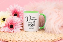 Mug Mockup 11 Oz Blank White Coffee Cup Lime Green Handle Product Image 1