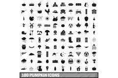 100 pumpkin icons set, simple style Product Image 1