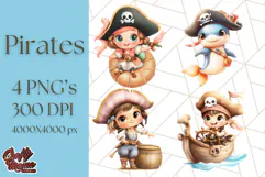Cartoon Pirate Kids and Animals PNG Clipart for Fun Designs Product Image 1