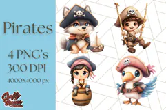 Cartoon Pirate Kids and Animals PNG Clipart for Fun Designs Product Image 1