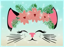 Cat Face With Poinsettia SVG Dxf Eps Png PDF Files Product Image 2