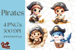 Cartoon Pirate Kids and Animals PNG Clipart for Fun Designs Product Image 1