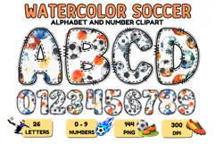 Watercolor Soccer Alphabert Numbers PNG Clipart 300DPI Product Image 1