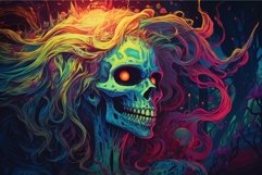 Colorful surreal artwork of a skull with neon hues and abstr Product Image 1