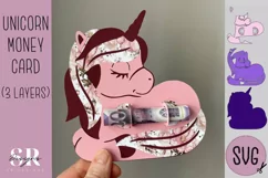 Unicorn birthday Money card | Paper cutting | Money card SVG Product Image 1