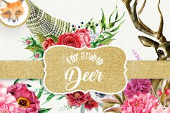 Floral Deer wreath crown clipart, Woodland watercolor Product Image 1