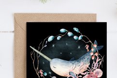 Narwhal in Ocean Wreath Sublimation Design Product Image 3