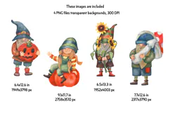 Autumn Gnomes Watercolor Clipart PNG Product Image 2