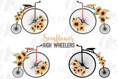 Sunflower bouquets high wheelers clip art. Floral bicycles Product Image 1