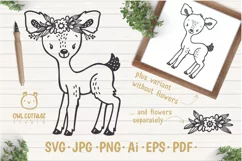 Baby Deer with Flowers Crown Svg , Favn Cut File Product Image 1