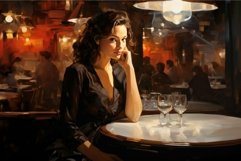 Elegant woman contemplating in a chic cafe Product Image 1