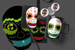 Hand Drawn Sugar Skulls ClipArt Set of 6 PNG Files Product Image 2