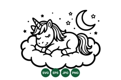 Sleeping Unicorn Line Art SVG Clipart Design Product Image 1