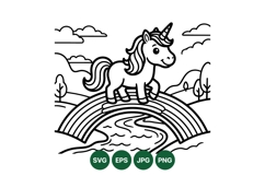 Hand Drawn Cute Unicorn and Rainbow Illustration Product Image 1
