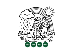 Black Line Art Rainy Day Kids Illustration Product Image 1