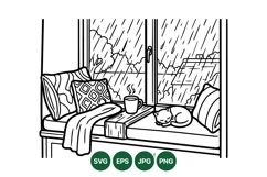 Cozy Window Seat Line Art Illustration Clipart Product Image 1