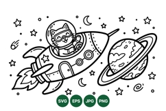 Cute Cat Astronaut Rocket Space Clipart Illustration Product Image 1