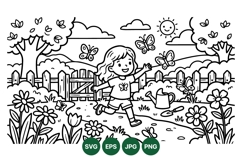 Hand Drawn Child Playing in Garden Vector Illustration Product Image 1