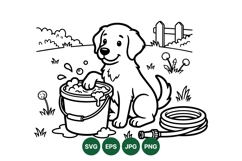 Cute Puppy Washing Scene Svg Illustration For Kids Product Image 1