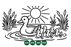 Cute Mama Duck With Baby Ducklings Svg Illustration Product Image 1