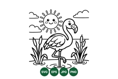 Cute Flamingo Black And White Line Art Vector Product Image 1