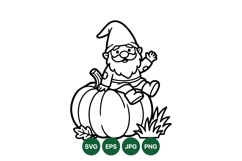 Cute Gnome Sitting On Pumpkin Vector Illustration Product Image 1