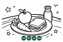Cute Kids Lunch Food Clipart Coloring Illustration Product Image 1