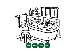 Hand Drawn Bathroom Scene SVG Line Art Design Product Image 1