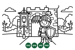 Medieval Knight With Castle Svg Illustration Product Image 1