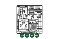 Black And White Laundry Room Line Art Illustration Product Image 1