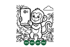 Cute Monkey Taking Selfie Line Art Illustration Product Image 1