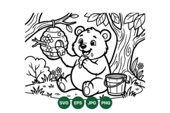 Playful Bear With Honey Beehive Line Art Vector Product Image 1