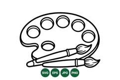 Hand Drawn Paint Palette Clipart With Brushes Product Image 1