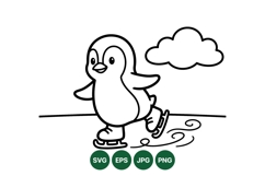 Cute Skating Penguin Vector Illustration For Crafts Product Image 1