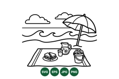 Summer Beach Picnic Line Art Illustration Product Image 1