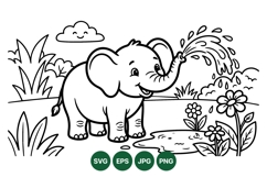 Cute Baby Elephant Watering Flowers Svg Design Product Image 1