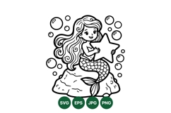 Hand Drawn Mermaid Vector Holding Star Graphic Product Image 1