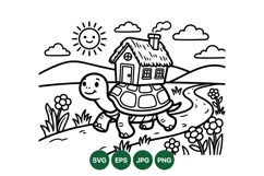 Cute Turtle House Coloring Svg For Kids Activity Product Image 1