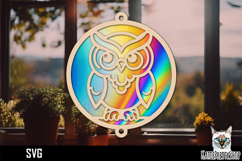 Owl Suncatcher Car Charm SVG, Hanging Ornament SVG Product Image 1