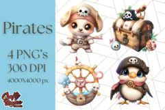Cartoon Pirate Kids and Animals PNG Clipart for Fun Designs Product Image 1