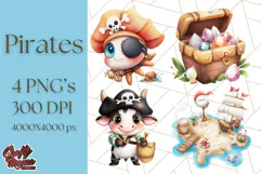 Cartoon Pirate Kids and Animals PNG Clipart for Fun Designs Product Image 1