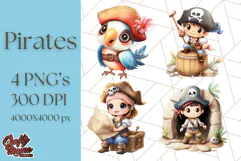 Cartoon Pirate Kids and Animals PNG Clipart for Fun Designs Product Image 1
