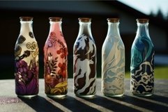 Artistic decorative painted bottles in sunlight Product Image 1