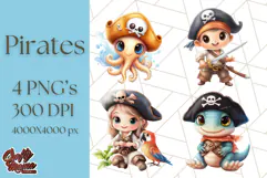 Cartoon Pirate Kids and Animals PNG Clipart for Fun Designs Product Image 1